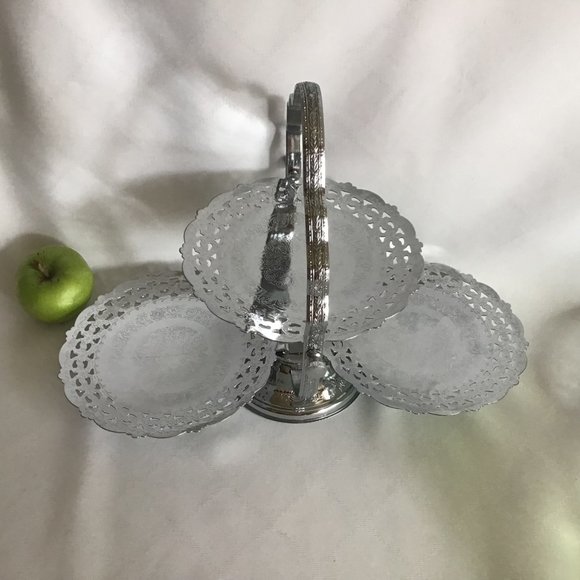 Vintage 3 Tier Folding Metal Server Party Tray - Picture 4 of 7